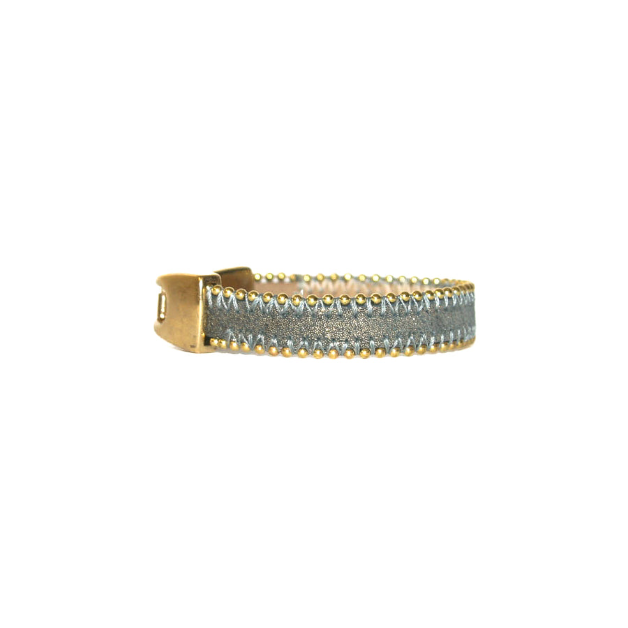 Anastasia Cuff - Navy Shimmer Leather Bracelet Beaded Trim - Streets Ahead