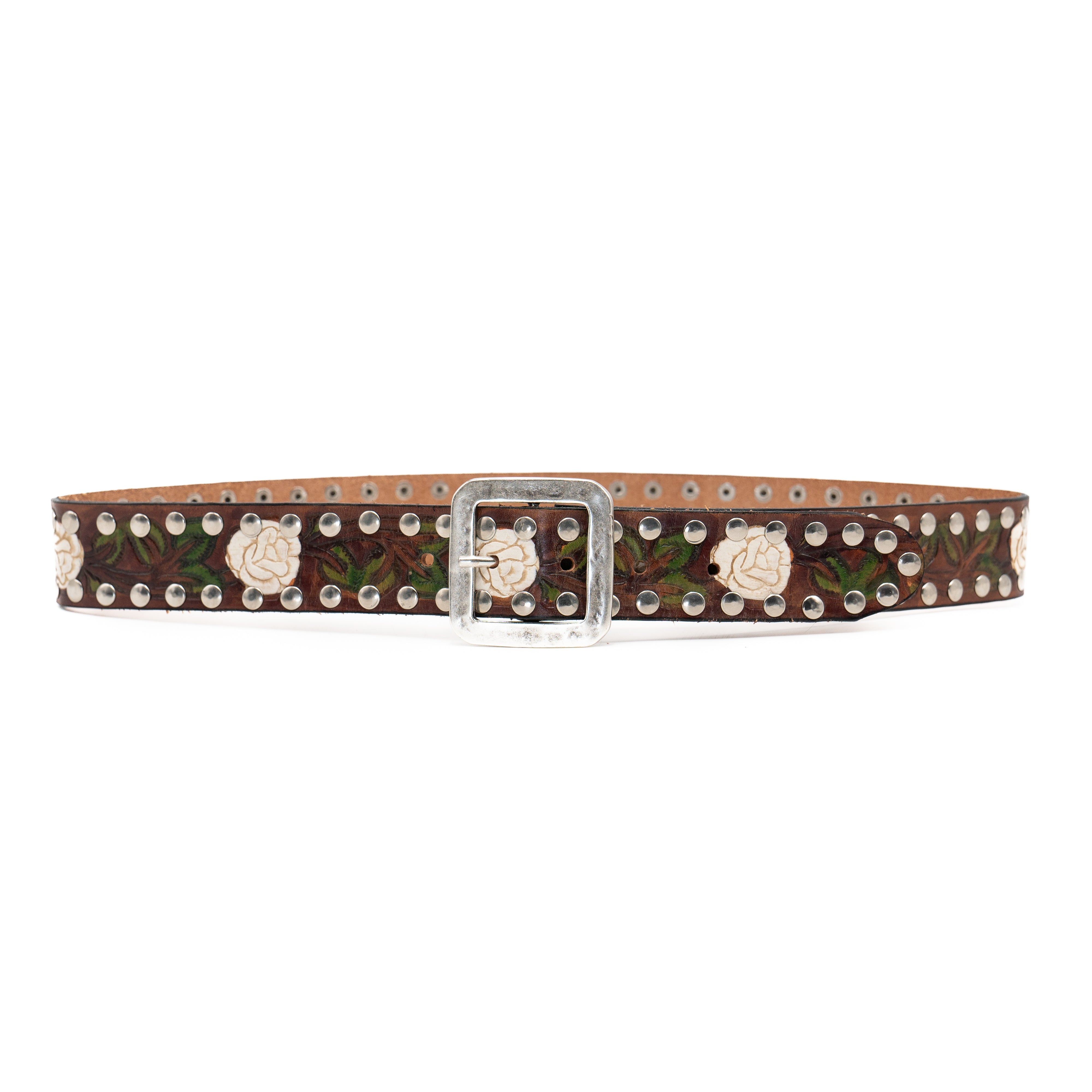 Streets Ahead Floral Embroidered Belt - Green and Pink Mexican Embroidered Belt - Zinnia – Camelia Mexican Boutique main image 2