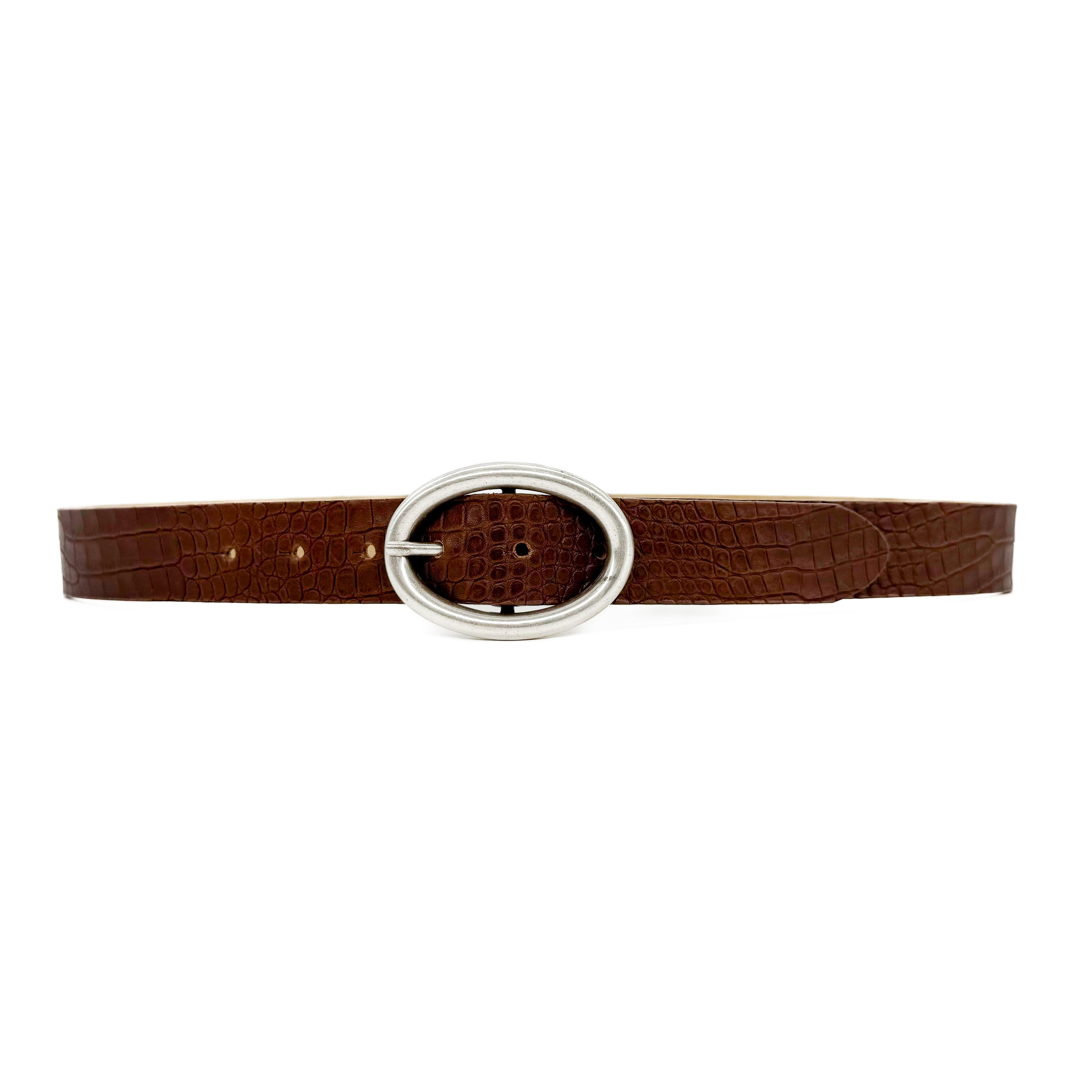 Streets Ahead Oval Buckle Embossed Leather Belt Gwen Belt - Black Embossed Leather Belt With Bold Chic  main image 2