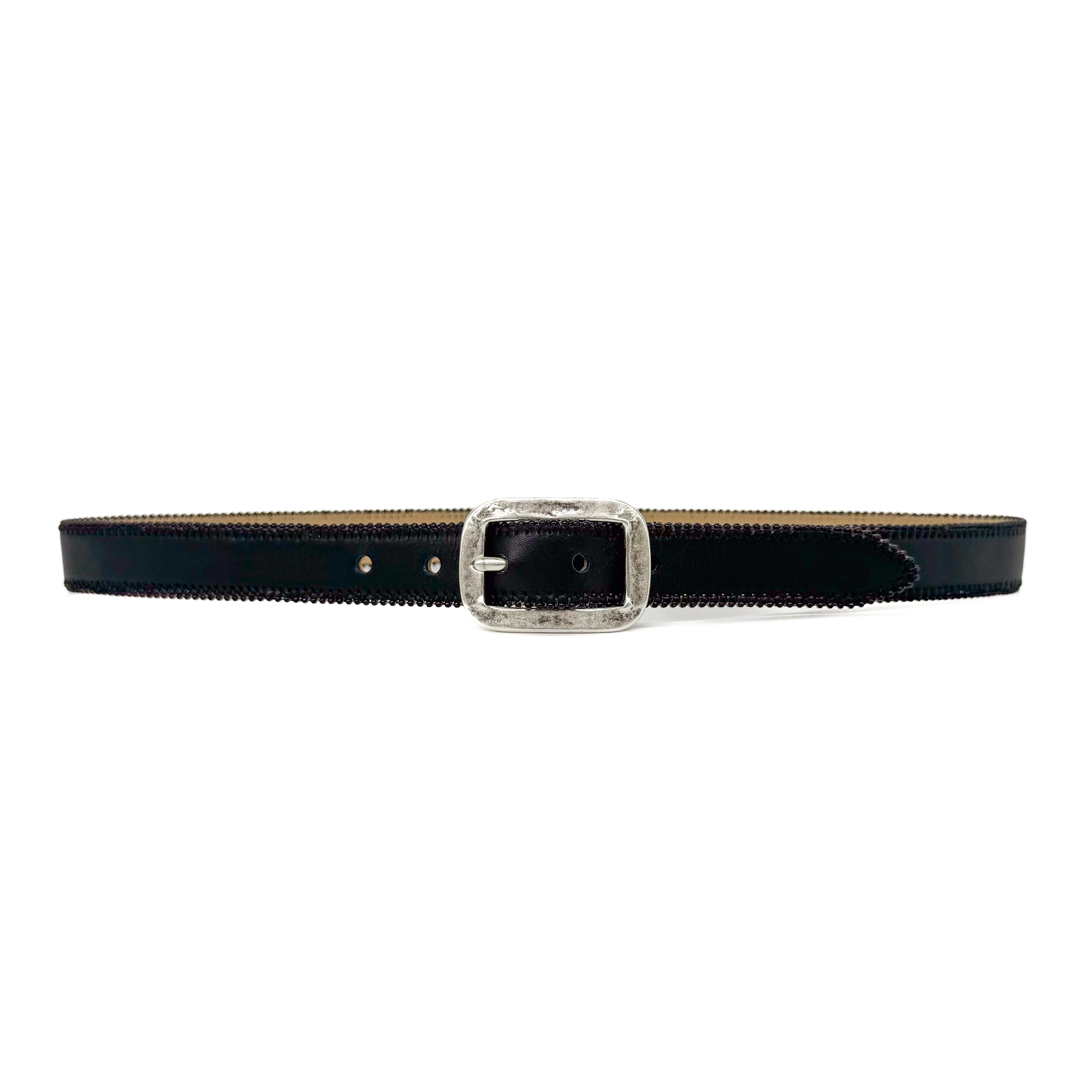 Colby Belt - Black Italian Leather Antique Silver Buckle 