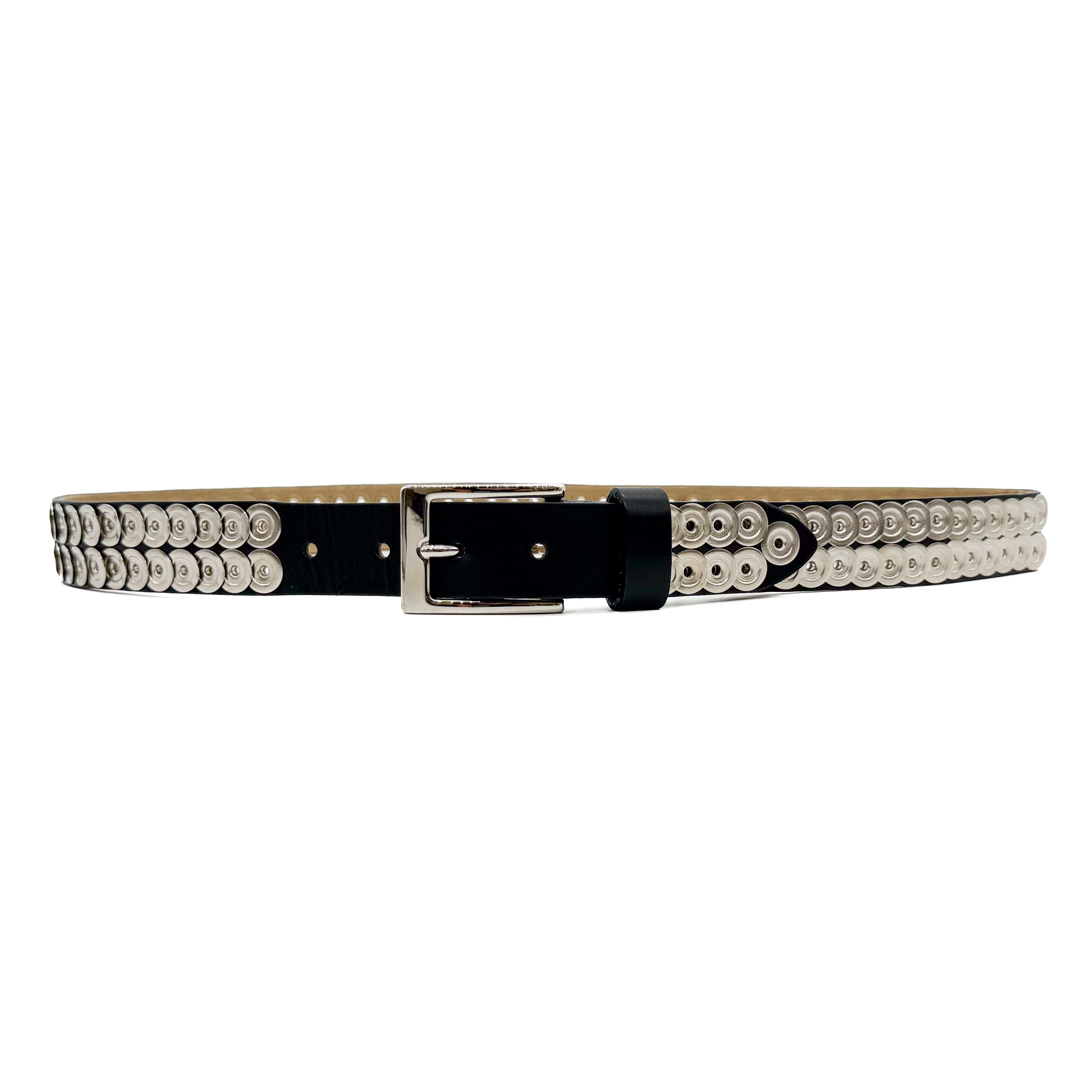 Nessa Belt - Black Leather Belt With Nickel Studding Detail 