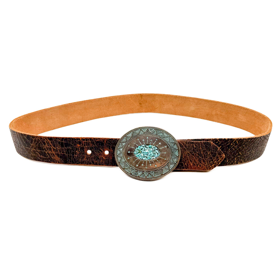 Madison Belt - Distressed Leather Western Patina Buckle - Streets Ahead