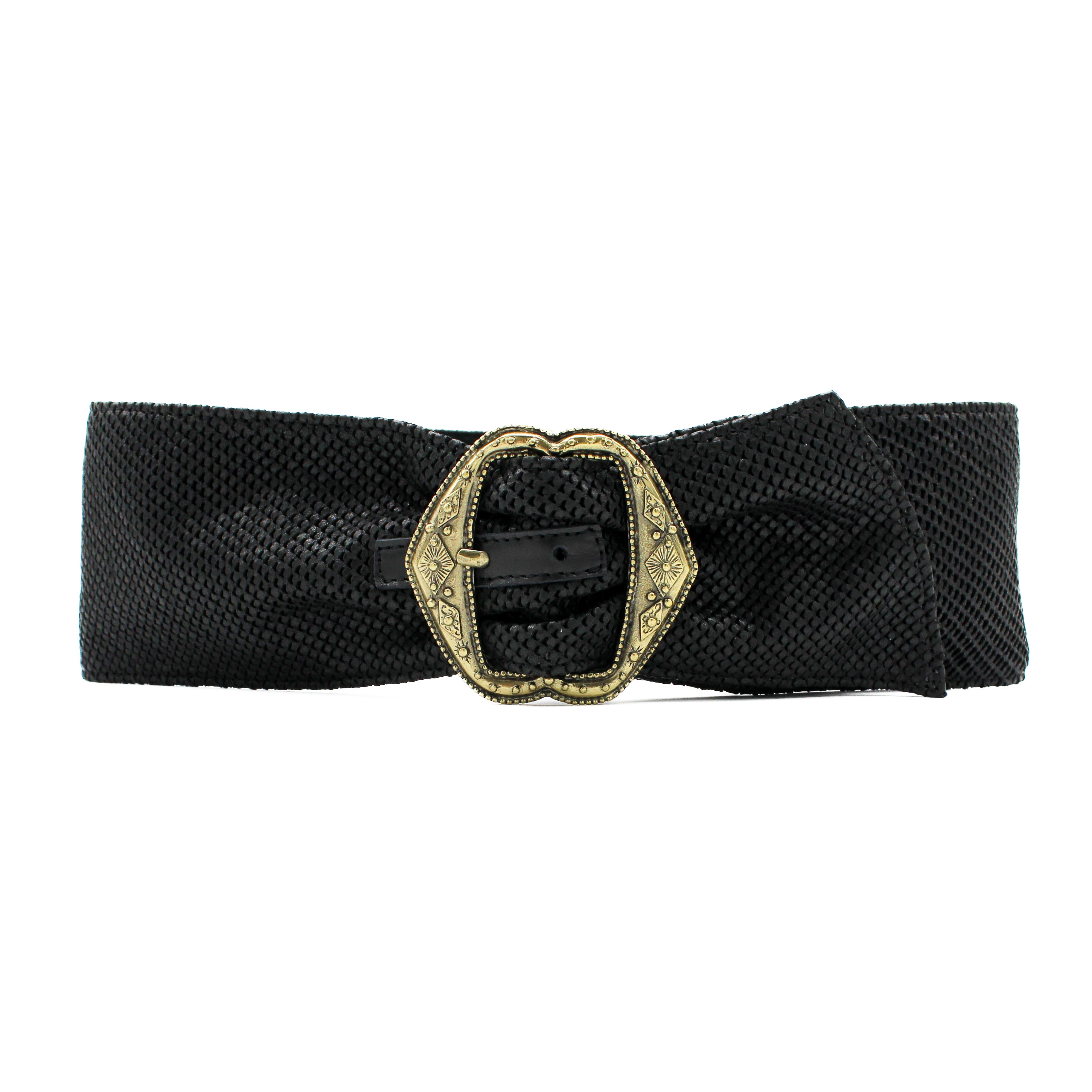 Lainey Soft Sash - Black Embossed Italian Leather Waist Belt  display picture 1