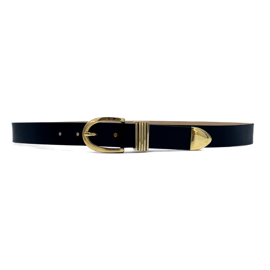 Romi - Chic Black and Gold Leather Belt - Streets Ahead