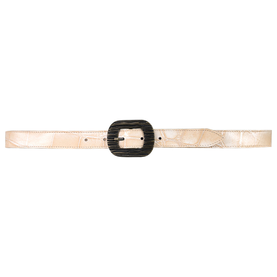 Sequoia Belt - Croc-Embossed Natural Leather Narrow - Streets Ahead