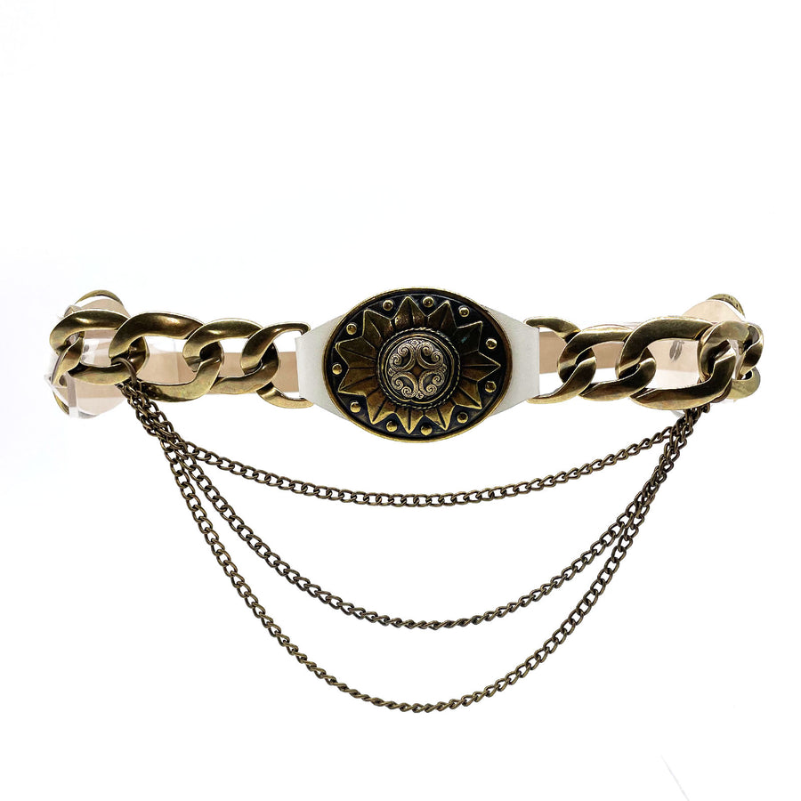 Paige Belt - Off White Leather Brass Hardware - Streets Ahead