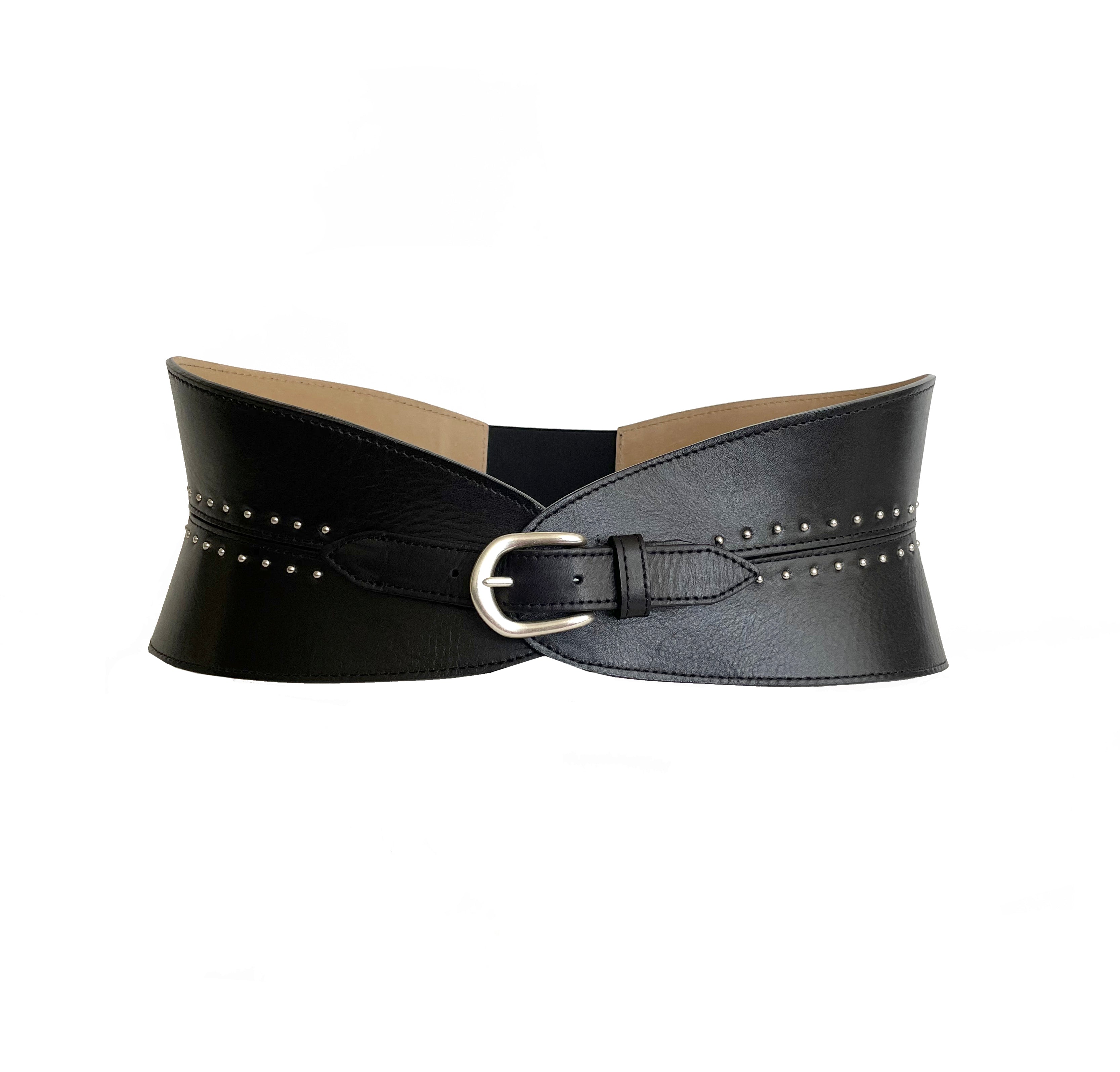 Adalynn Belt - Wide Waist Black Leather Contemporary Corset Belt