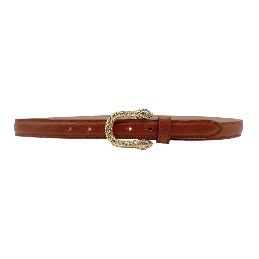 Snake - Cognac Leather Feather Edge Belt - Streets Ahead