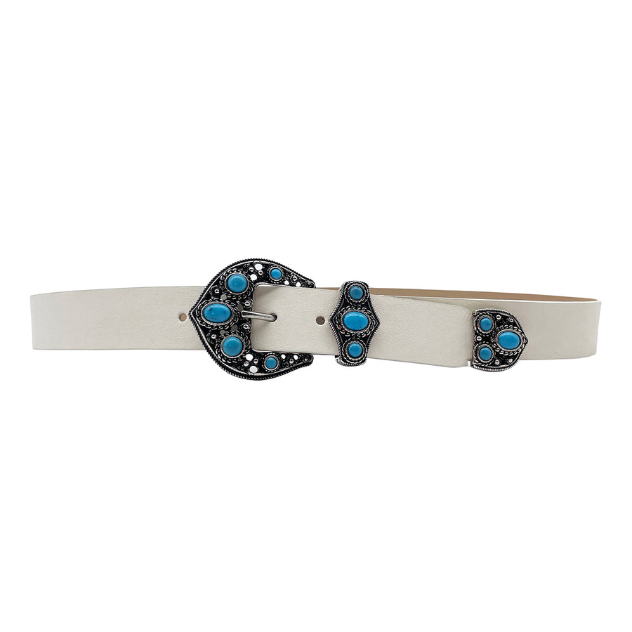 Calista Belt - White Leather Western Turquoise - Streets Ahead