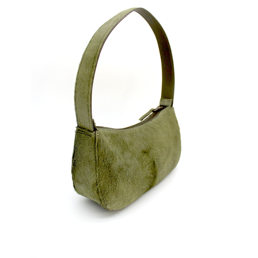 Kai Shoulder Bag - Olive Green Hair-On Leather 90's Purse - Streets Ahead