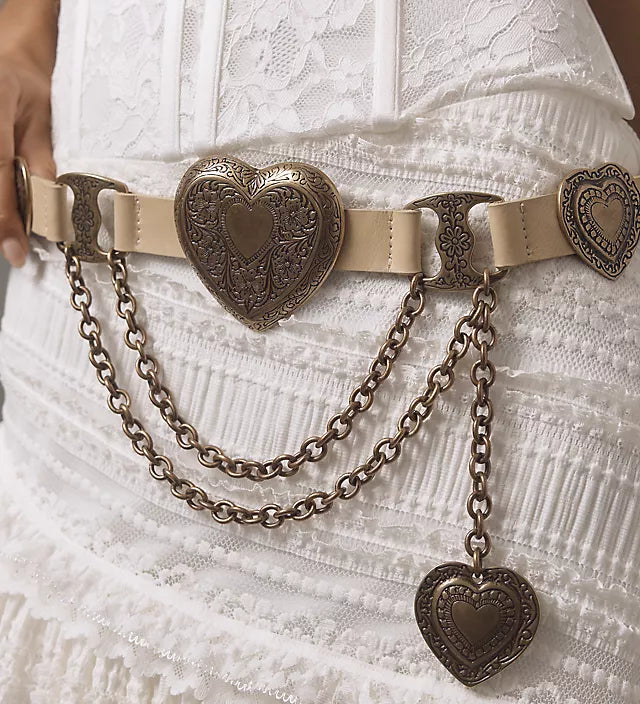 Streets Ahead Mia Heart Belt — natural leather with engraved brass heart buckle