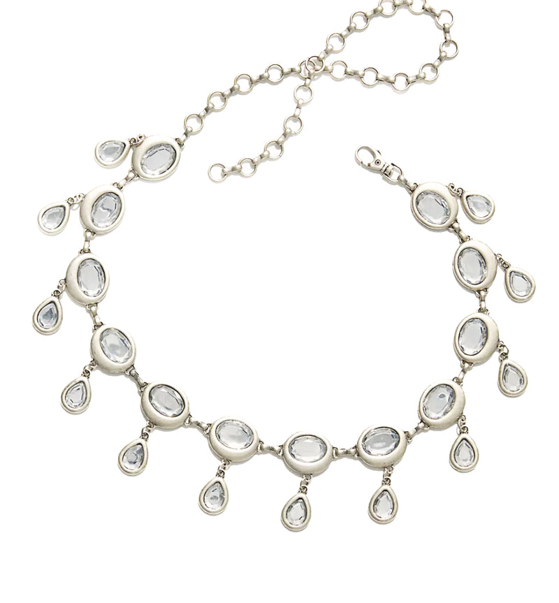 Lennon Chain Belt in silver Italian chain with crystal drops, Streets Ahead