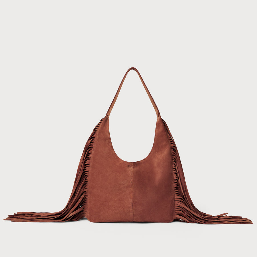 Stevie Fringe Hobo Rosewood Suede