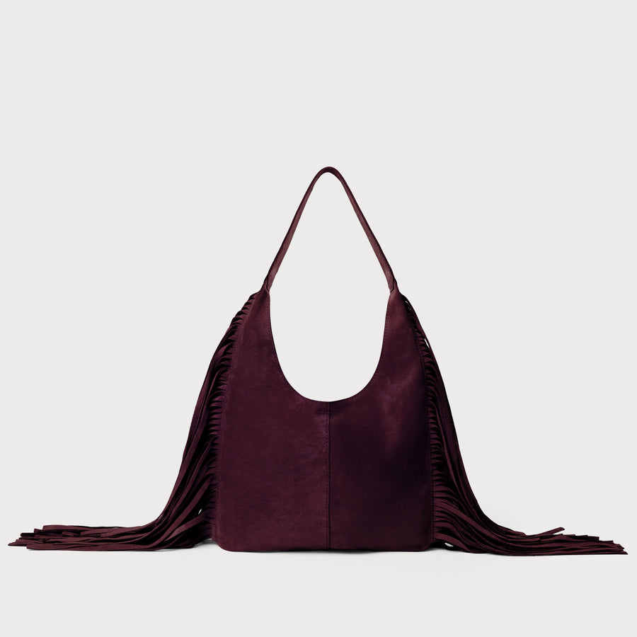 Stevie Fringe Hobo Plum Suede