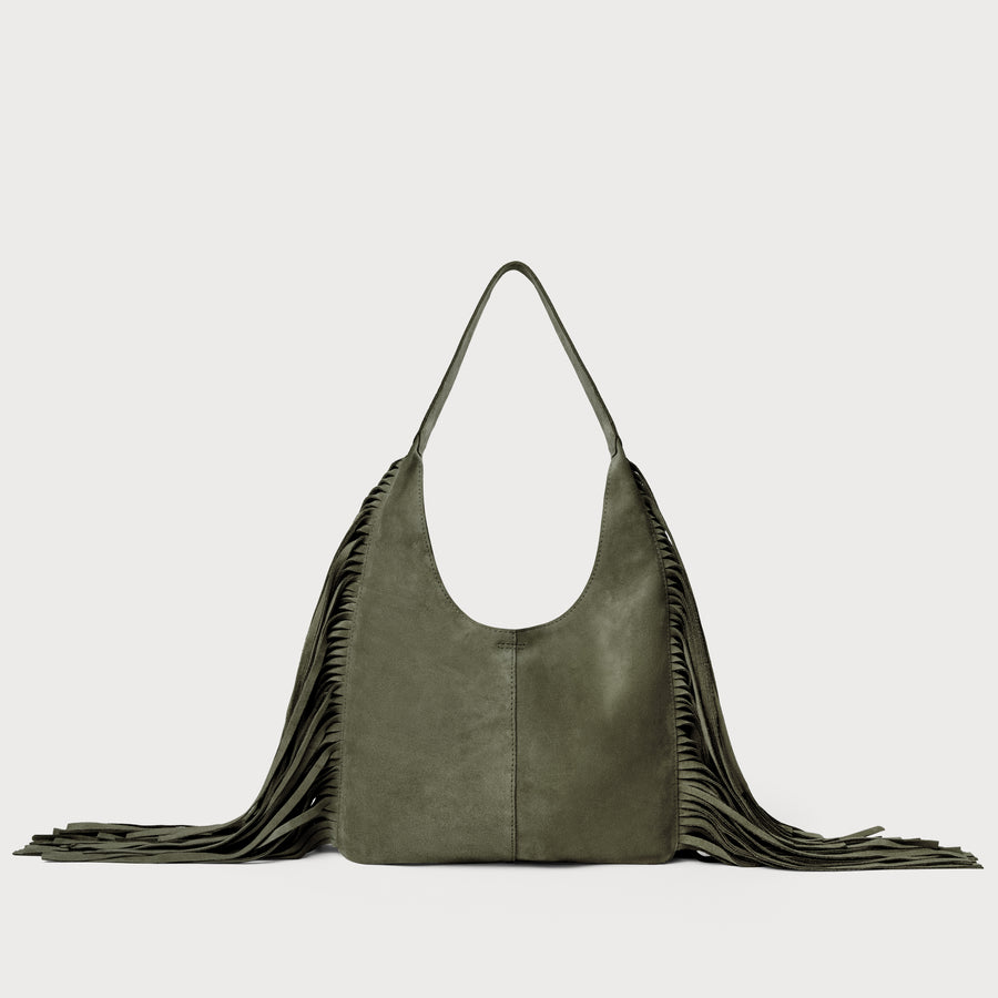 Stevie Fringe Hobo Olive Suede