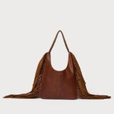 Stevie Fringe Hobo Cognac Embossed Leather