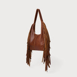 Stevie Fringe Hobo Cognac Embossed Leather