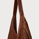Stevie Fringe Hobo Cognac Embossed Leather