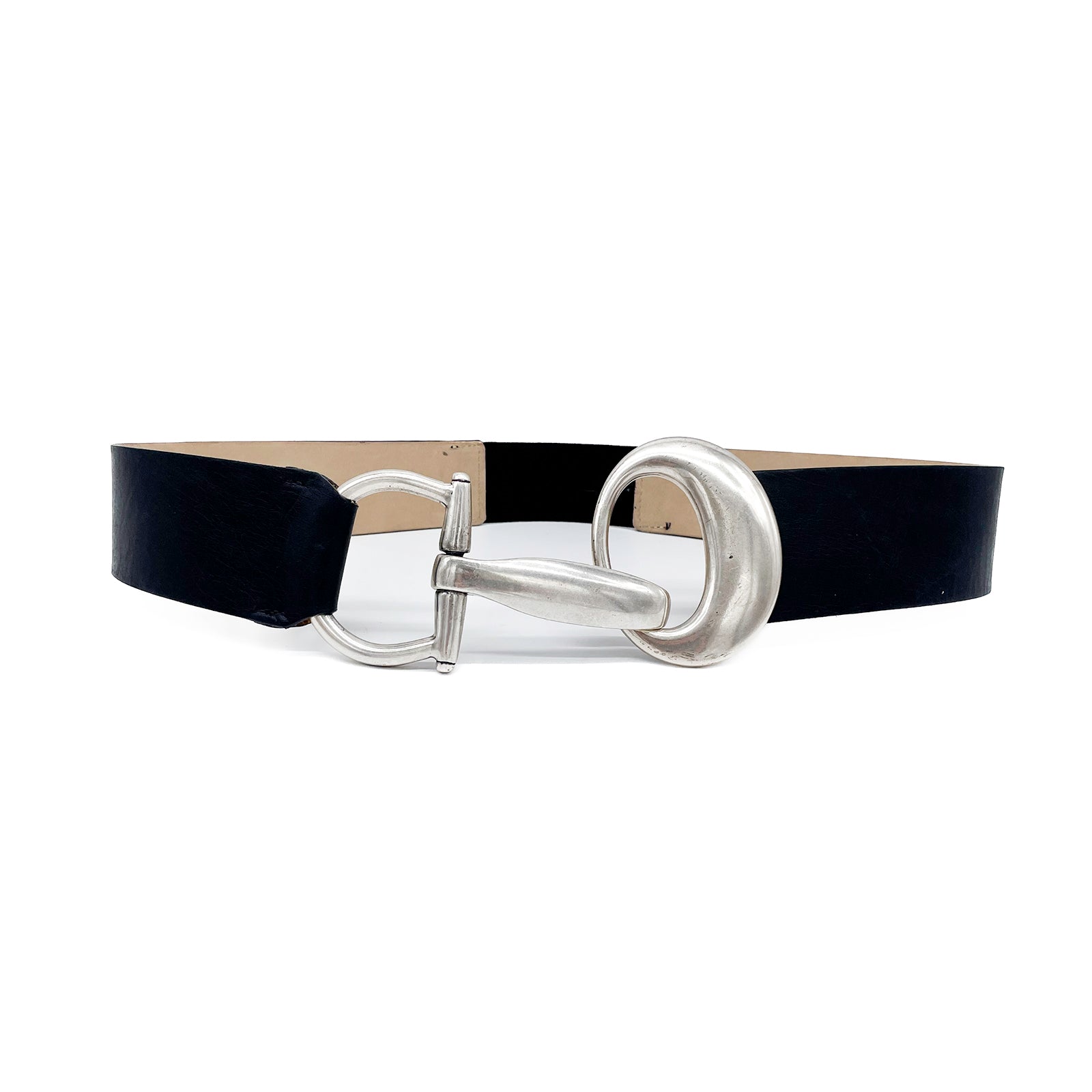 Romi Belt in smooth black Italian leather with vintage silver hook closure and stretch back, Streets Ahead