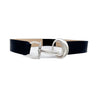 Romi Belt in smooth black Italian leather with vintage silver hook closure and stretch back, Streets Ahead