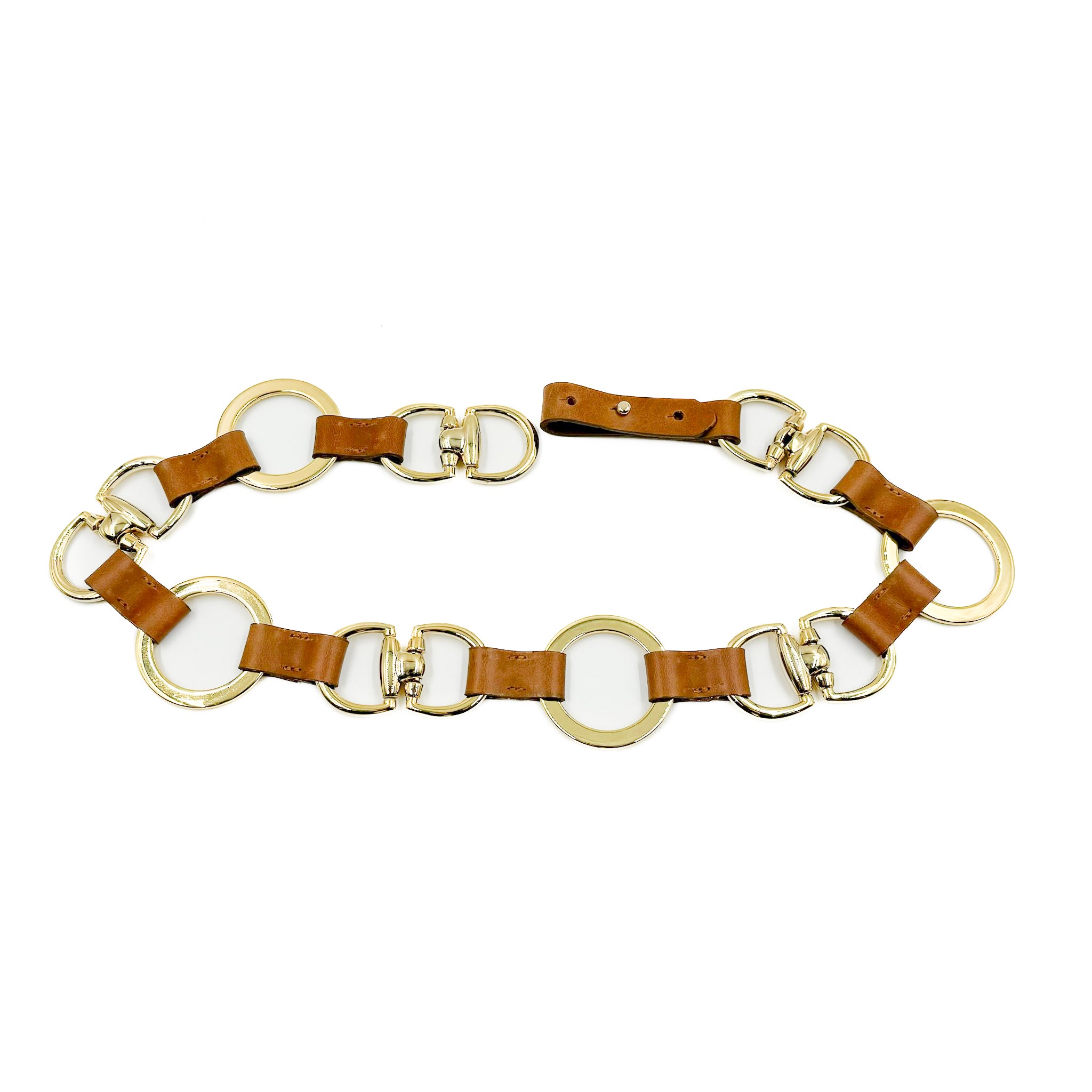 Taara Belt - Tan Leather Gold Equestrian Style Ring Belt - Streets Ahead
