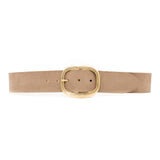 Taupe nubuck leather waist belt with 24K gold-plated oval buckle, chic and sophisticated - Streets Ahead