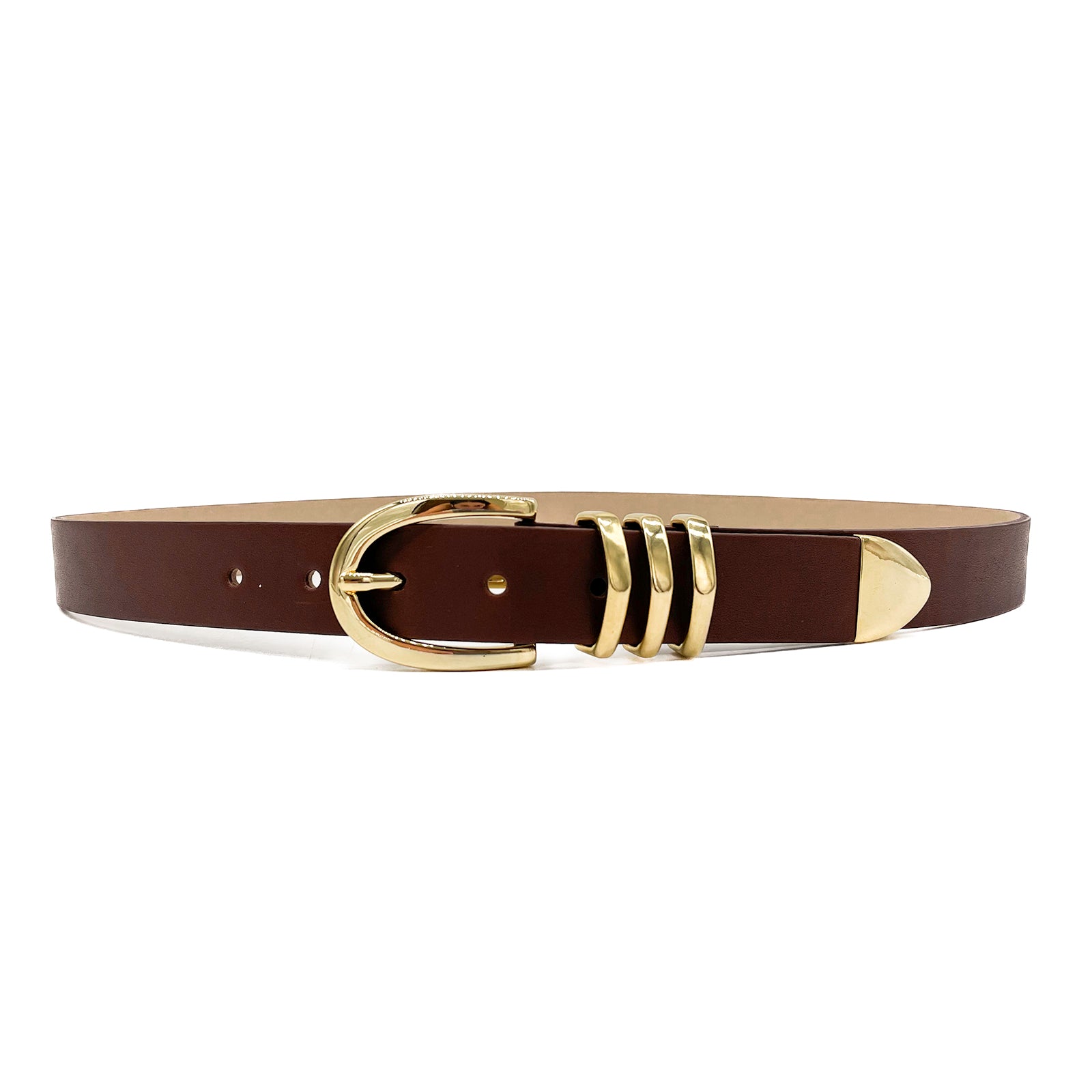 Darci Belt in smooth cognac Italian leather with 24k gold buckle set, Streets Ahead