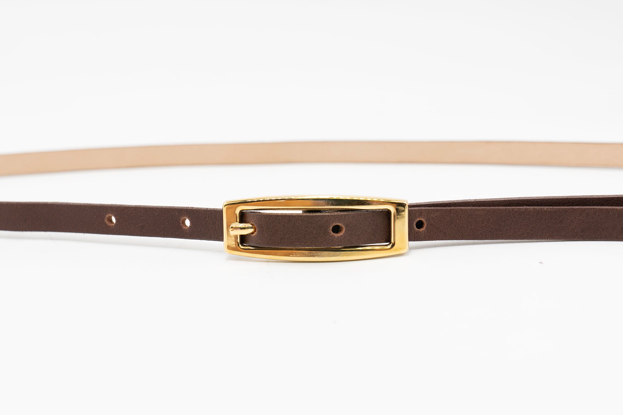 Seraphina Belt - Sleek Narrow Brown Italian Leather Strap Small Rectangular Buckle - Streets Ahead
