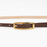 Seraphina Belt - Sleek Narrow Brown Italian Leather Strap Small Rectangular Buckle - Streets Ahead