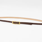 Seraphina Belt - Sleek Narrow Brown Italian Leather Strap Small Rectangular Buckle - Streets Ahead