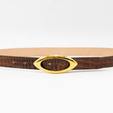 Elara Belt - 24k gold-plated Italian buckle and smooth croc-embossed rust-colored Italian leather strap - Streets Ahead