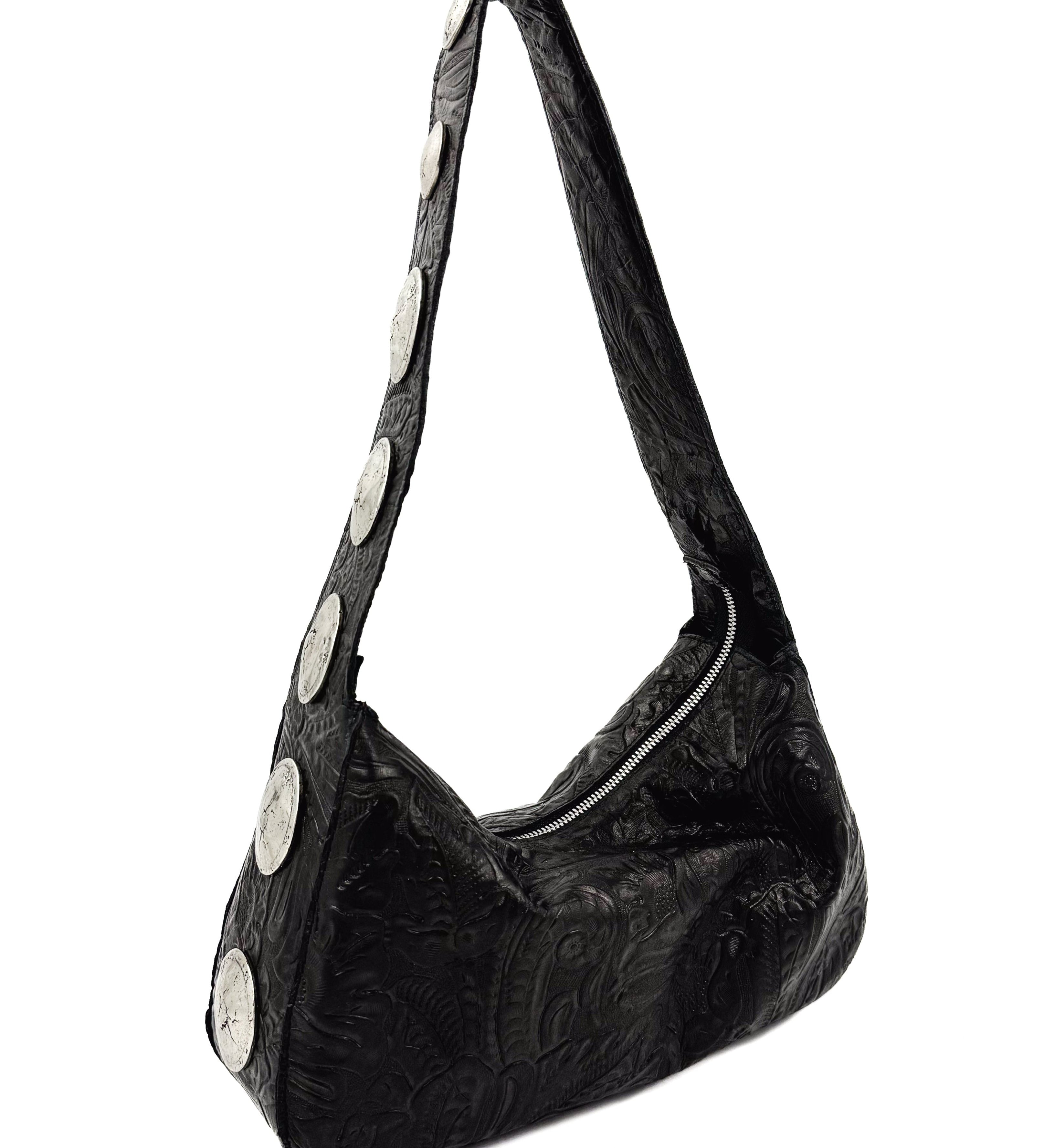 Noir Handbag - Tooled Italian Leather Shoulder Bag - Streets Ahead