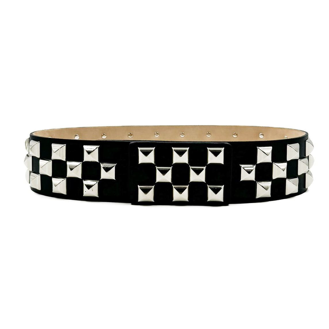 Roger Belt in black Italian leather with silver-plated pyramid hardware, Streets Ahead