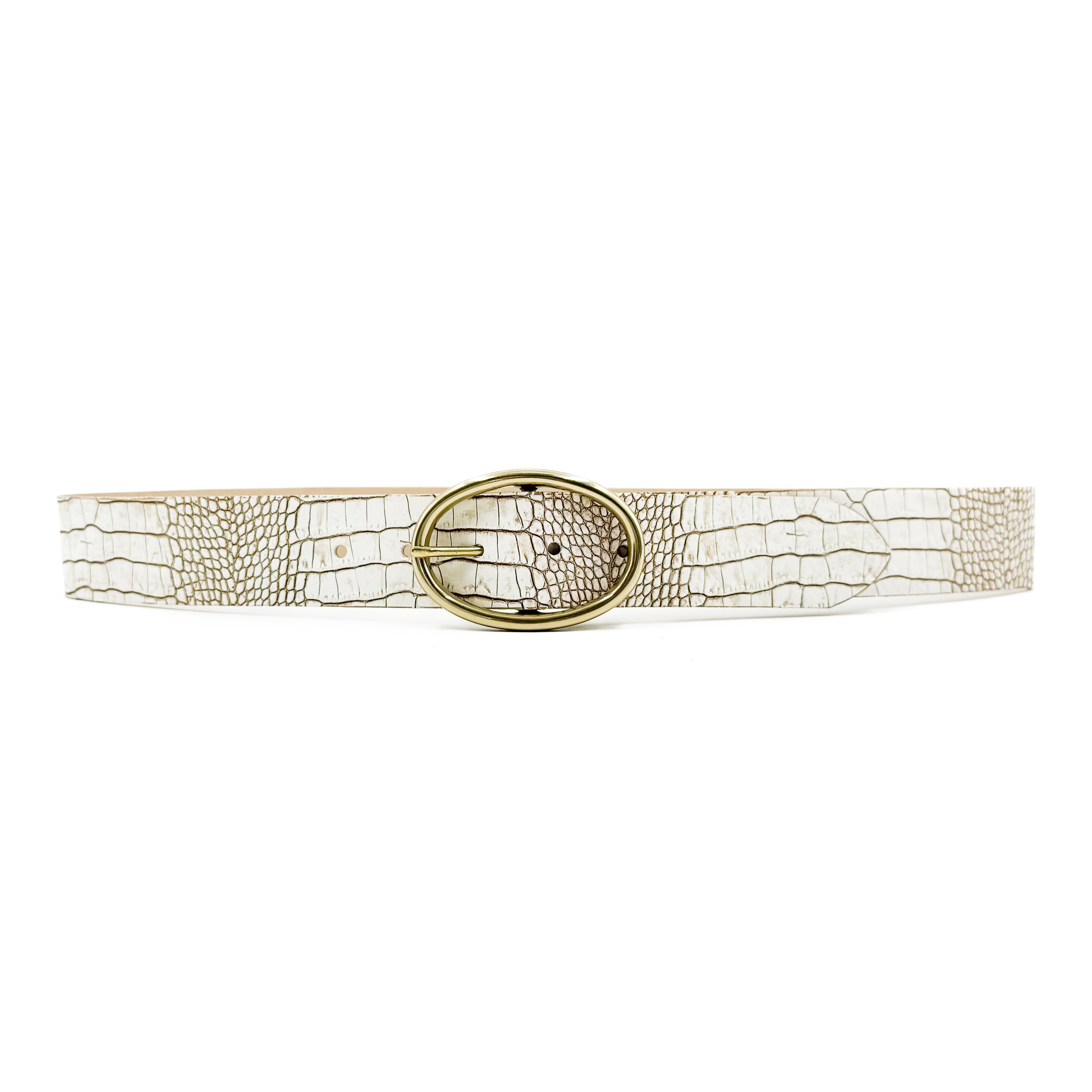 Adderley Belt - Ivory Croc Embossed Italian Leather Belt Sleek Brass Buckle - Streets Ahead