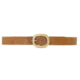 Azura Belt - Tan Embossed Italian Leather Jean Belt Light Gold Buckle - Streets Ahead