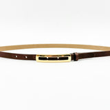 Bella Belt - Narrow Brown Leather Belt Gold Buckle - Streets Ahead
