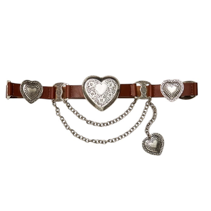 Mia Heart Belt – Vintage Black Leather & Hand-Engraved Hardware