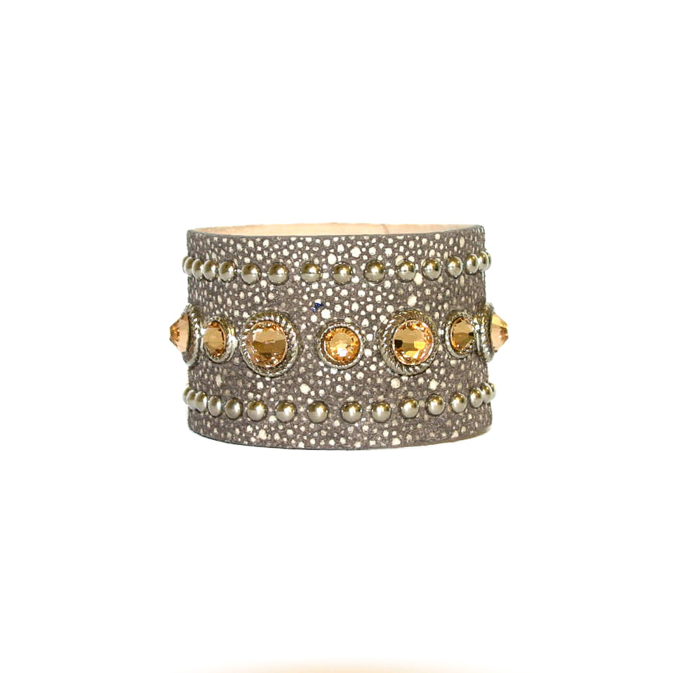 Hailey Cuff - Stingray Embossed Leather Studded Cuff - Streets Ahead