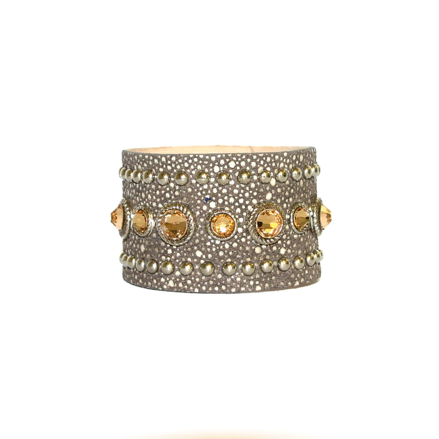 Hailey Cuff - Stingray Embossed Leather Studded Cuff - Streets Ahead