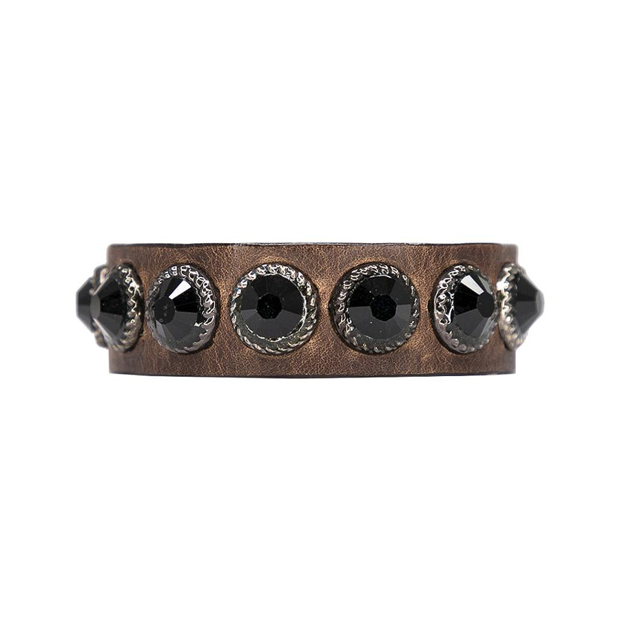 Olivia Cuff in brown Italian leather with jet black Swarovski crystals, Streets Ahead