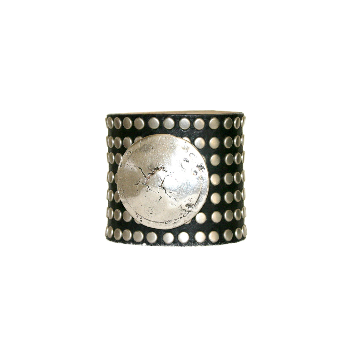 Noir Cuff - Black Leather Silver Studded Wide Bracelet - Streets Ahead