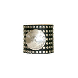 Noir Cuff - Black Leather Silver Studded Wide Bracelet - Streets Ahead