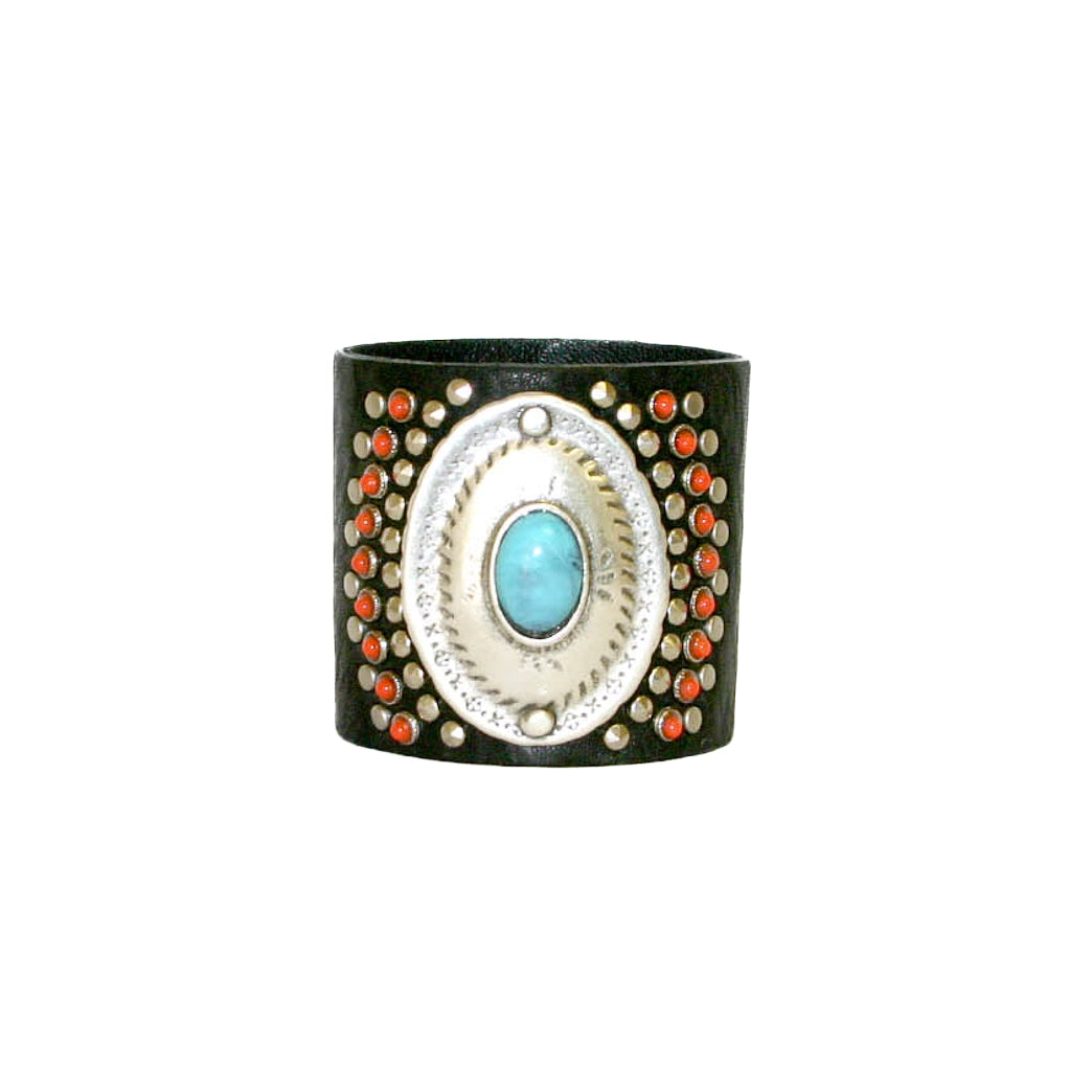 Athena Cuff - Boho Black Leather Studded Bracelet - Streets Ahead