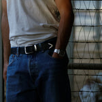 Casey - Classic Black Leather Unisex Belt Silver Buckle - Streets Ahead