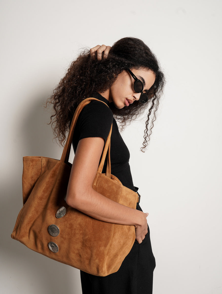Gaia Tote Bag Tan Suede - [description] - StreetsAheadInc