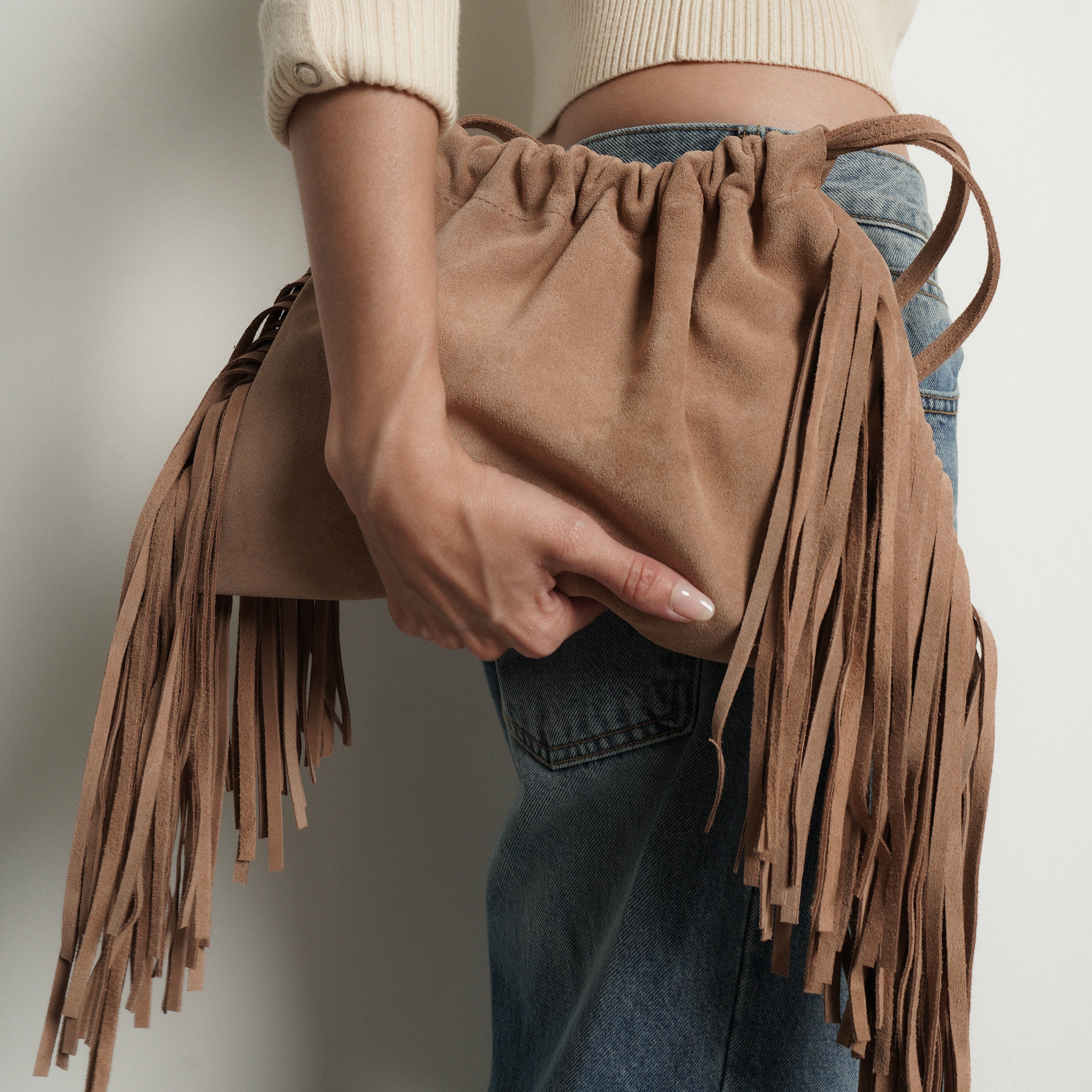 Diana Fringe Bag Cappuccino Suede - [description] - StreetsAheadInc