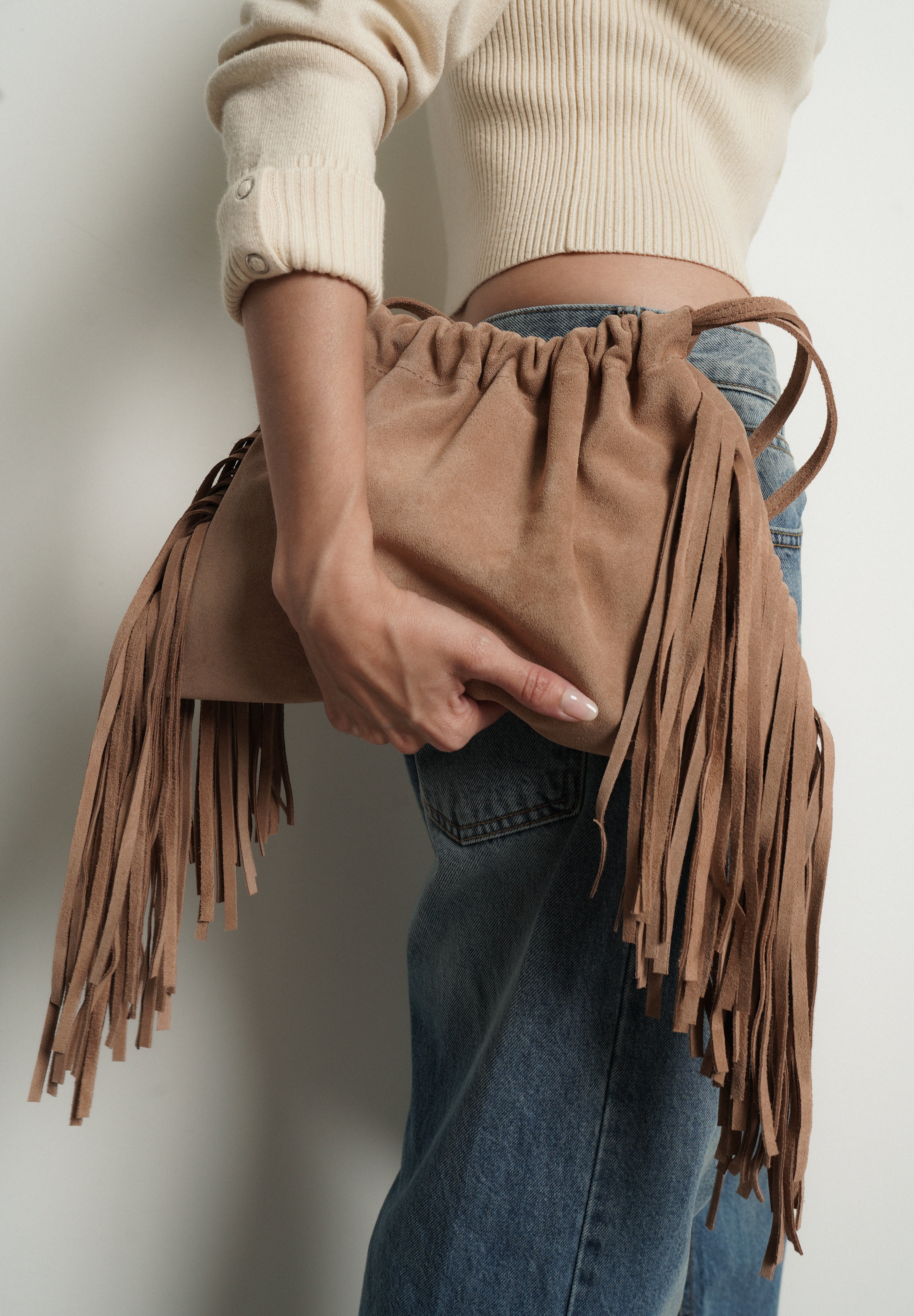 Diana Fringe Bag Cappuccino Suede - [description] - StreetsAheadInc