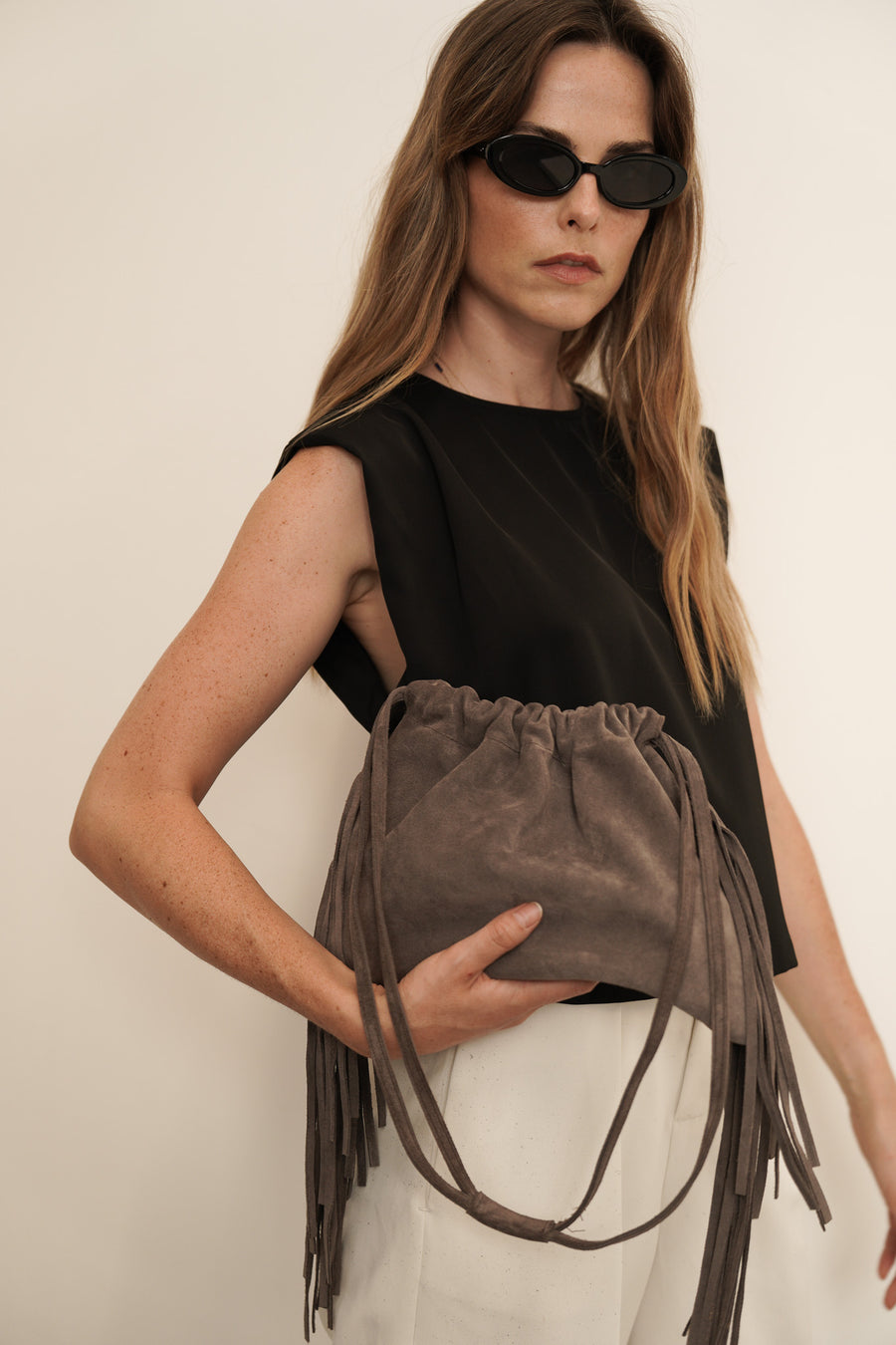 Diana Fringe Bag Grey Suede
