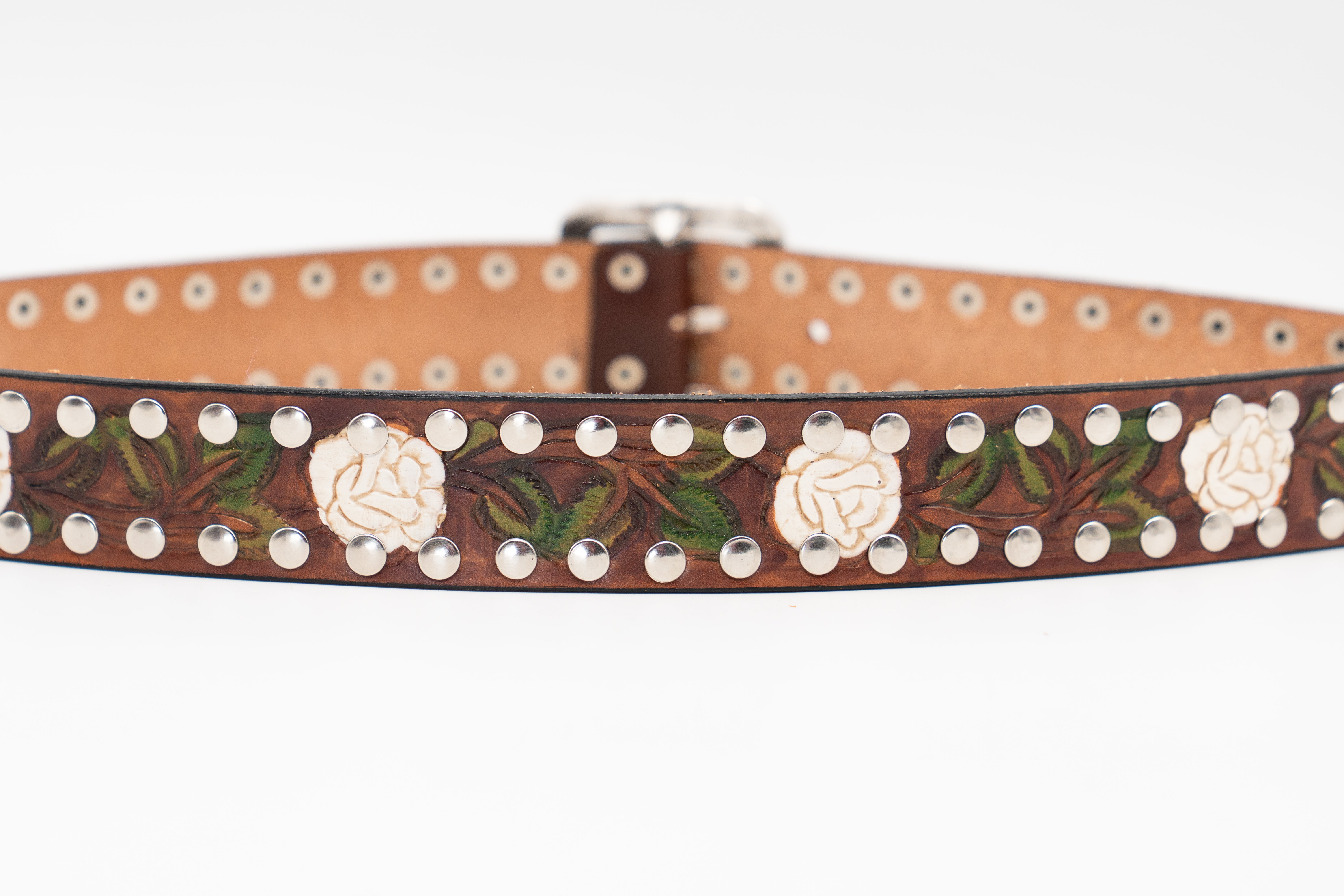 Rosalie Belt - Boho Western Brown Floral Leather Jean Belt  display picture 1