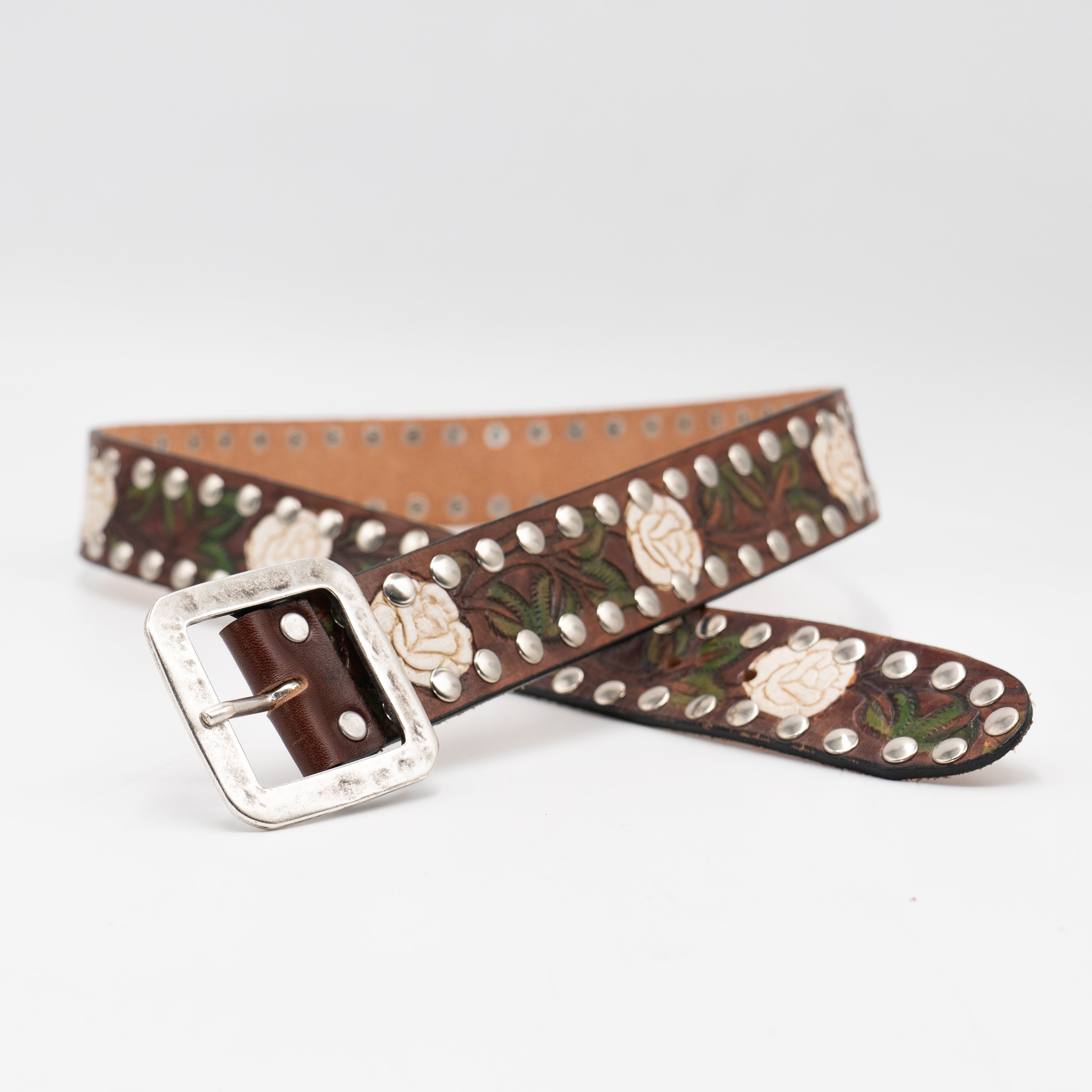Rosalie Belt - Boho Western Brown Floral Leather Jean Belt  display picture 3